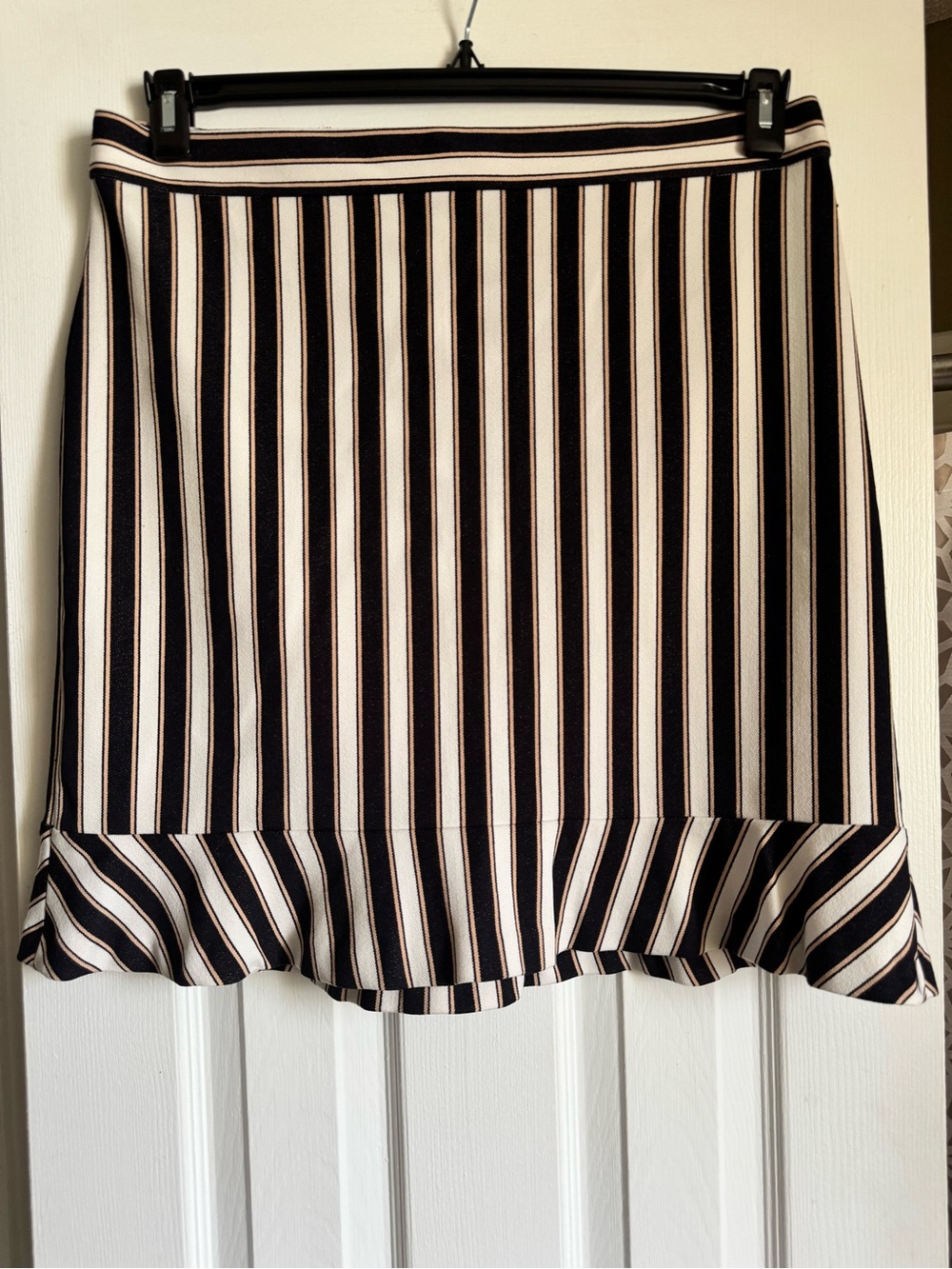 Ann Taylor Black and White Striped Mini Skirt with Ruffle Hem